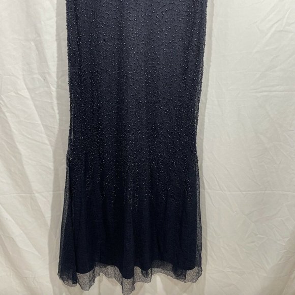 NWT $358 JS Collection Cowl Neck Beaded Mesh‎ Gown in Blue [SZ 10 ] - Picture 6 of 12